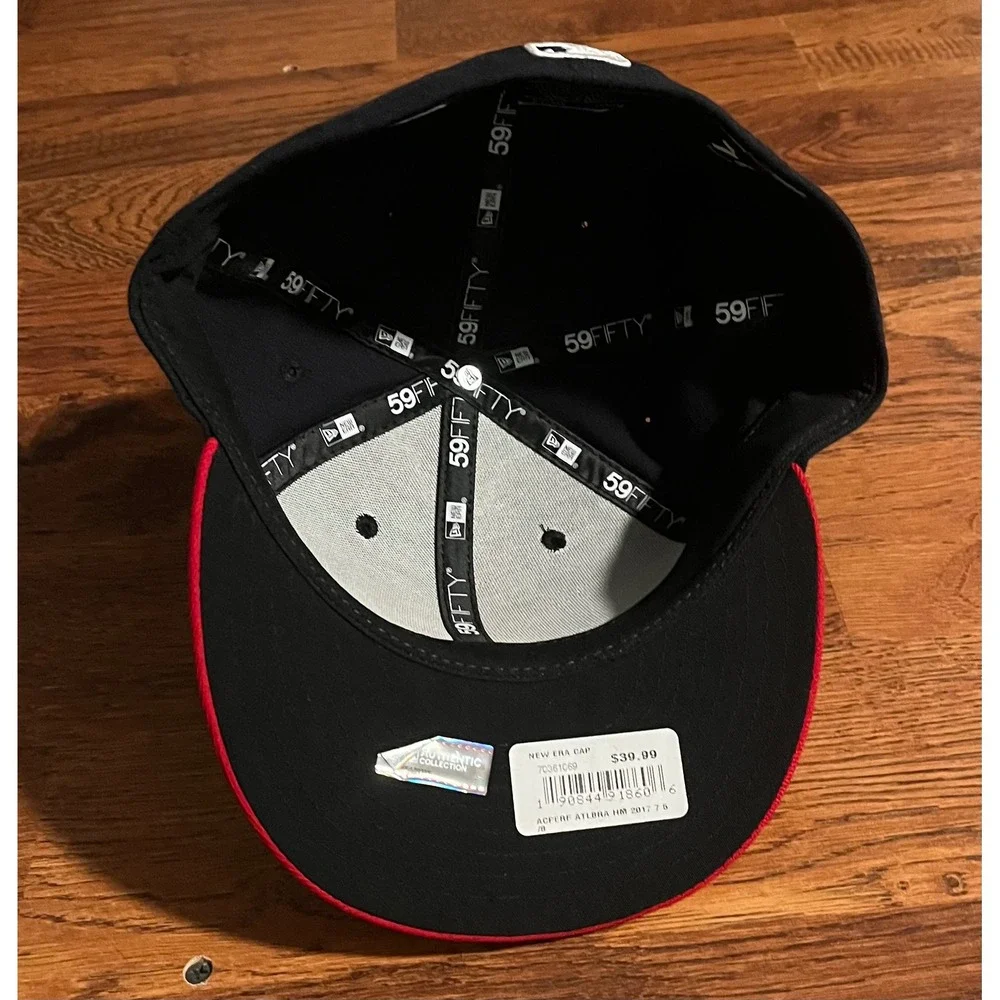 New Era 59FIFTY Atlanta Braves Fitted Hat Navy Red MLB Authentic Cap 7 5/8